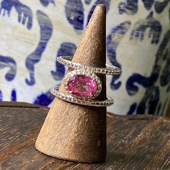 Absolute Jewelry - Sterling Pink Tourmaline & Absolute CZ Ring Size 6